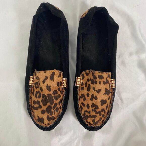 Boho Leopard Animal Print Black Brown Loafers / Slip Ons EU 41 US 10.5 - Picture 4 of 8